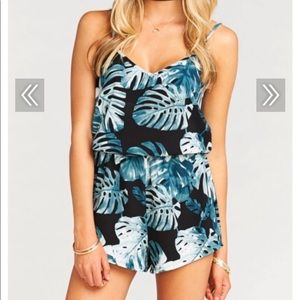 Show Me Your MuMu Rorey Romper Teal Palm Stretch